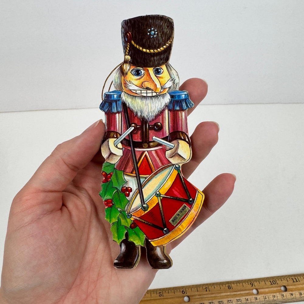 Vtg Nutcracker Soldier Thin Die Cut Wooden Christmas Holiday Ornament Colorful